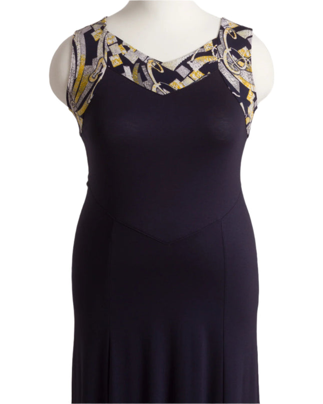 Μάξι Αμάνικο Φόρεμα σε Σκούρο Μπλε με V Ντεκολτέ