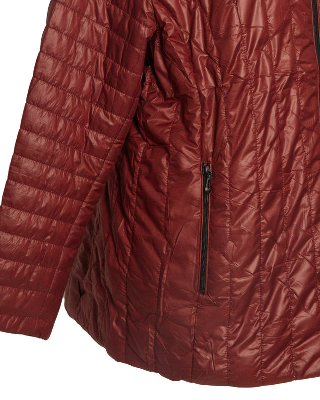 Γυναικείο μπουφάν μπορντό με κουκούλα και ίσια γραμμή