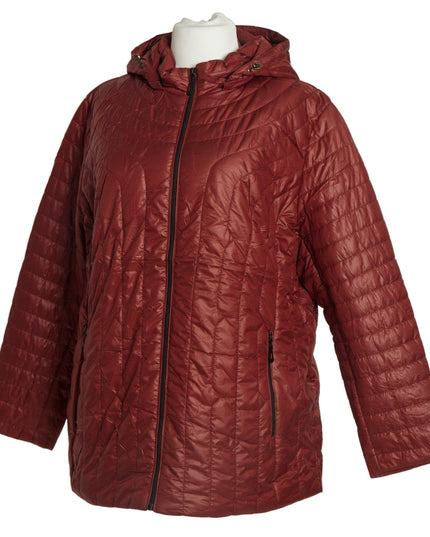 Γυναικείο μπουφάν μπορντό με κουκούλα και ίσια γραμμή