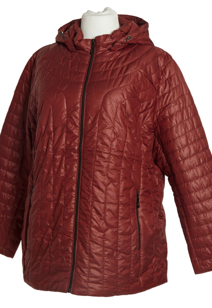 Γυναικείο μπουφάν μπορντό με κουκούλα και ίσια γραμμή