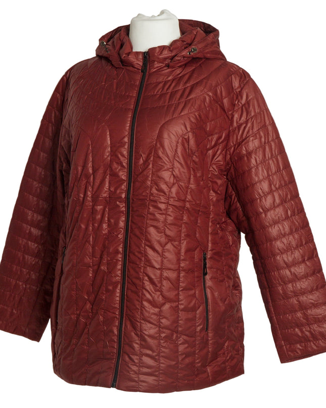 Γυναικείο μπουφάν μπορντό με κουκούλα και ίσια γραμμή