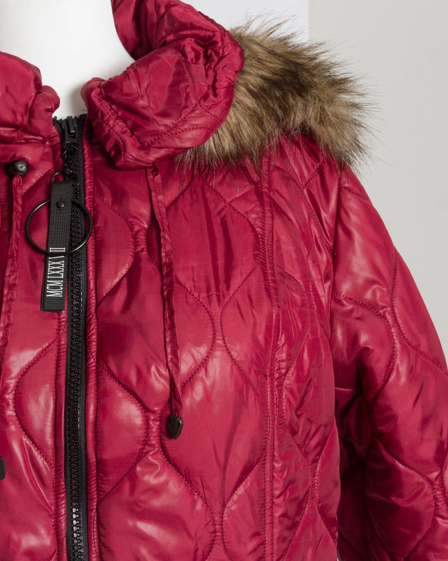 Επίσημο μπορντό μπουφάν με κουκούλα σε μεγάλα μεγέθη