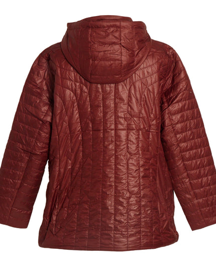 Γυναικείο μπουφάν μπορντό με κουκούλα και ίσια γραμμή