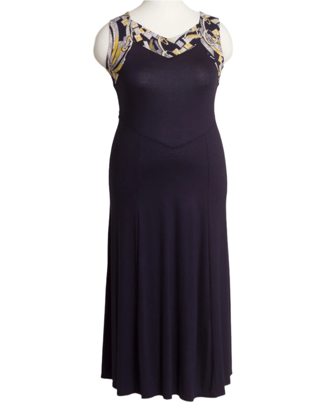 Μάξι Αμάνικο Φόρεμα σε Σκούρο Μπλε με V Ντεκολτέ