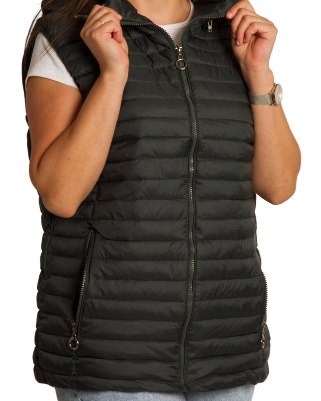 Γυναικείο πράσινο γιλέκο με ίσια γραμμή και φερμουάρ