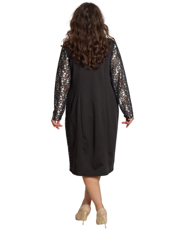 Επίσημο μαύρο φόρεμα με λουλουδάτο σχέδιο και V ντεκολτέ