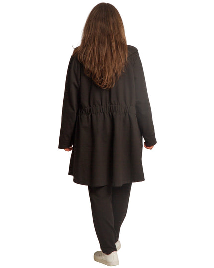 Μαύρη γυναικεία ζακέτα σε μεγάλα μεγέθη με κουκούλα