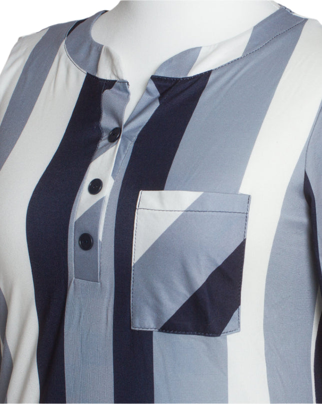 Κομψό Πουκάμισο Ριγέ με Τσέπη και 3/4 Μανίκια