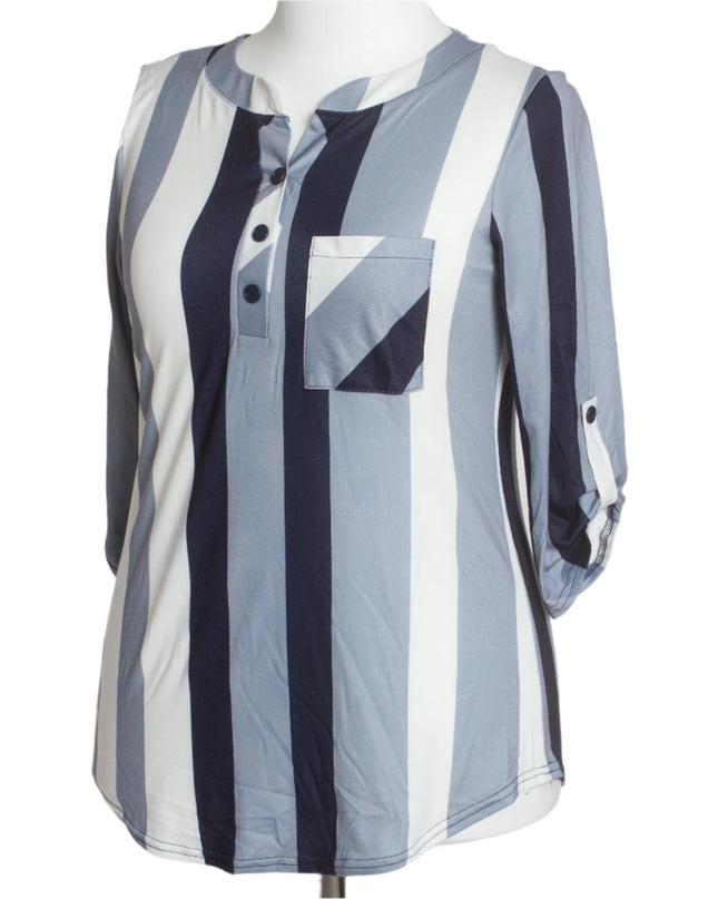 Κομψό Πουκάμισο Ριγέ με Τσέπη και 3/4 Μανίκια