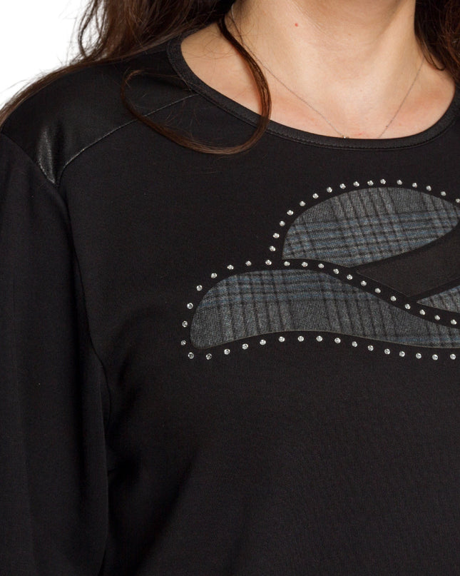 Μαύρη τουνίκ με διακόσμηση και δερμάτινη λεπτομέρεια