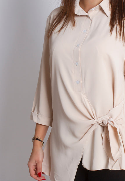 Πουκάμισο Plus Size - Μπεζ - Επίσημο - Άνοιξη-Καλοκαίρι