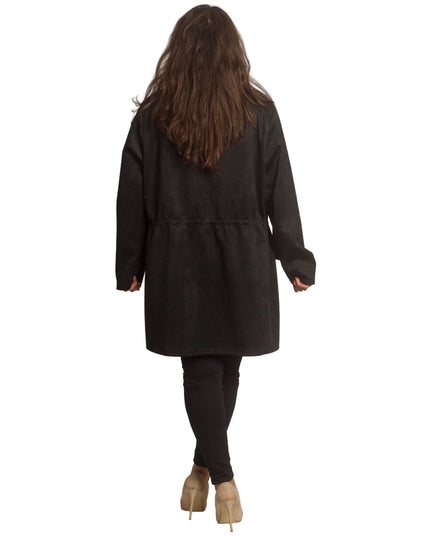 Μακρυά παλτοζακέτα με κορδόνι στη μέση - μαύρο