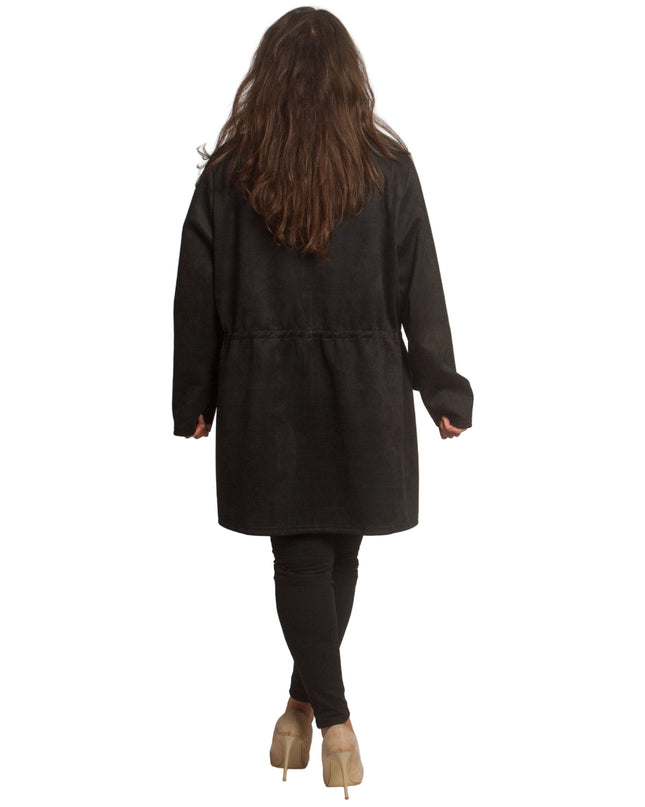 Μακρυά παλτοζακέτα με κορδόνι στη μέση - μαύρο