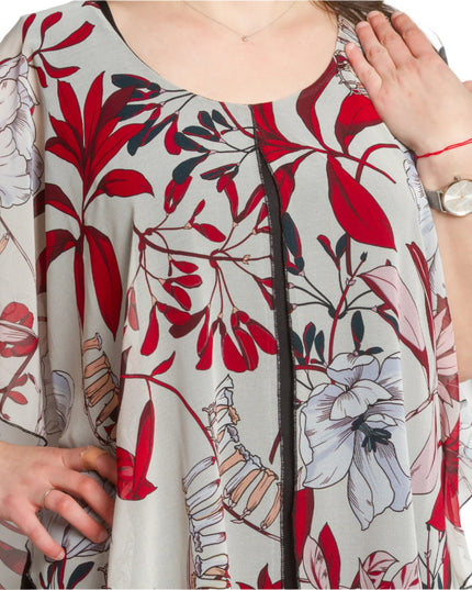 Κομψή πολύχρωμη Τουνίκ με κόκκινα λουλούδια