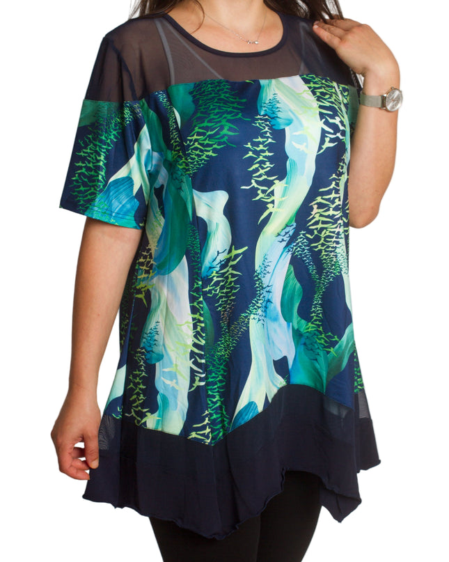 Ευκολοφόρετη Ριχτή Τουνίκ  με Τούλι - Εφαρμοστή Γραμμή - 3XL, 4XL, 5XL, 6XL - Άνοιξη-Καλοκαίρι