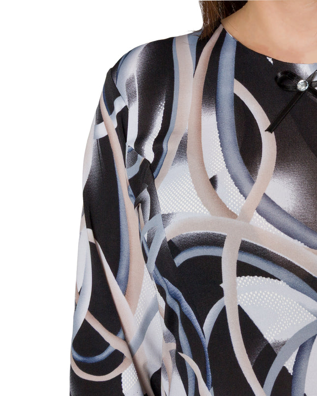 Πολύχρωμη φαρδιά τουνίκ με φιόγκο και τύπωμα