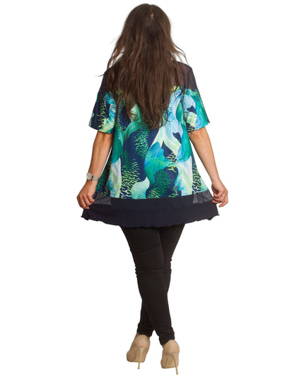 Ευκολοφόρετη Ριχτή Τουνίκ  με Τούλι - Εφαρμοστή Γραμμή - 3XL, 4XL, 5XL, 6XL - Άνοιξη-Καλοκαίρι