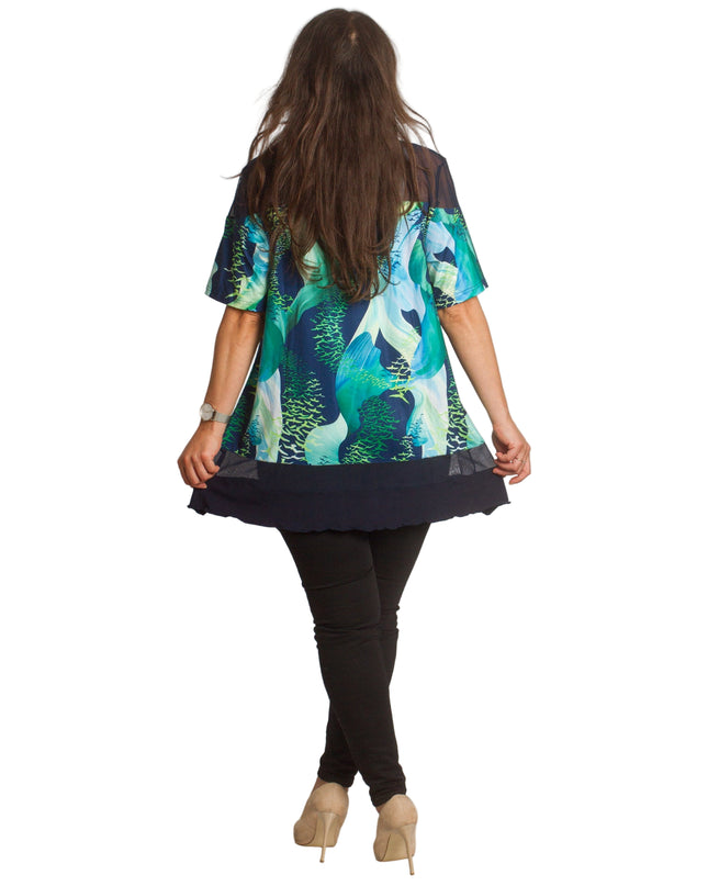 Ευκολοφόρετη Ριχτή Τουνίκ  με Τούλι - Εφαρμοστή Γραμμή - 3XL, 4XL, 5XL, 6XL - Άνοιξη-Καλοκαίρι