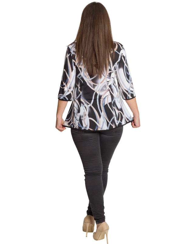 Πολύχρωμη φαρδιά τουνίκ με φιόγκο και τύπωμα