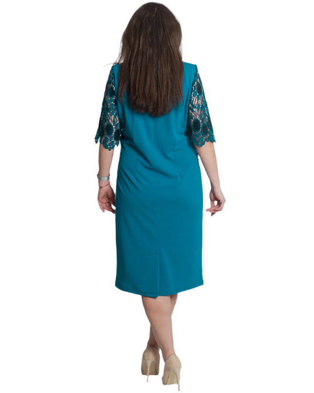 Επίσημο Ίσιο Φόρεμα σε Πετρόλ με Δαντέλα