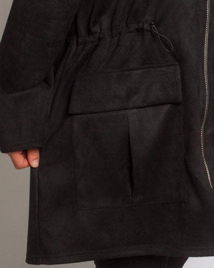 Μακρυά παλτοζακέτα με κορδόνι στη μέση - μαύρο