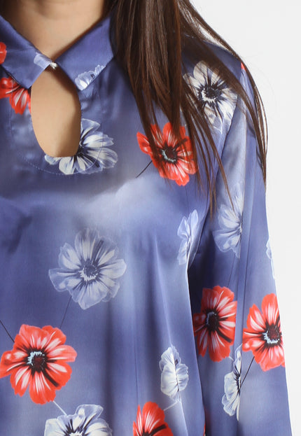 Πουκάμισο Μπλε με Λουλουδια-2XL - 5XL - Φθινόπωρο-Χειμώνας