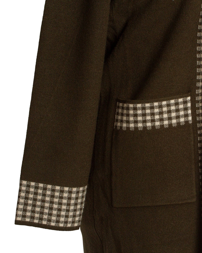 Μακριά ζακέτα με τσέπες και καρό λεπτομέρειες σε μεγάλα μεγέθη