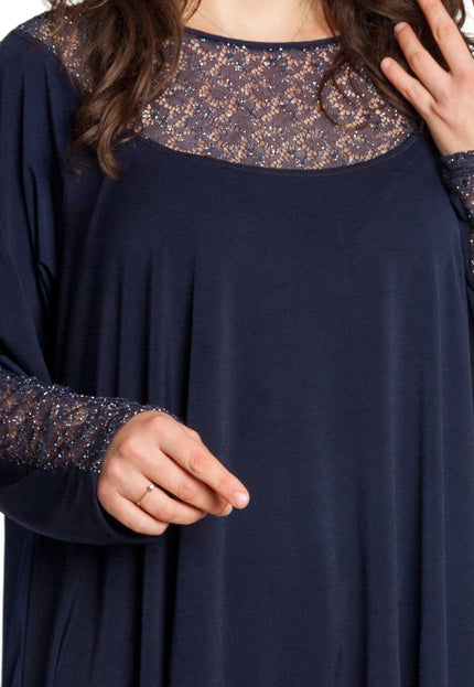 Κομψή μπλε τουνίκ με πουά plus size