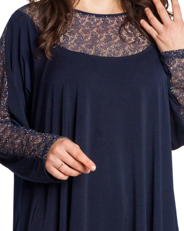 Κομψή μπλε τουνίκ με πουά plus size