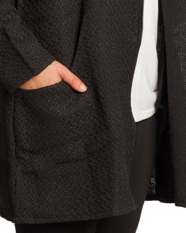 Γυναικεία μαύρη ζακέτα με φερμουάρ και τσέπες