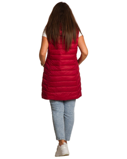 Κόκκινο γιλέκο με κουκούλα και τσέπες σε μεγάλα μεγέθη