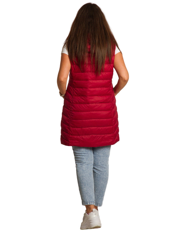 Κόκκινο γιλέκο με κουκούλα και τσέπες σε μεγάλα μεγέθη