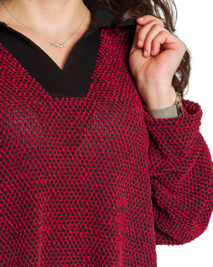 Εντυπωσιακή κόκκινη τουνίκ με γιακά και V ντεκολτέ