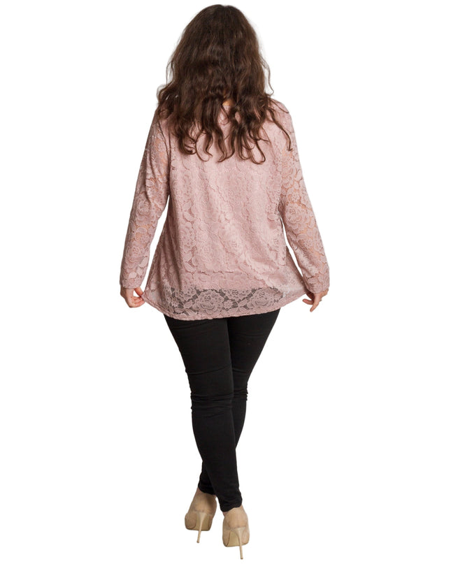 Επίσημη μπλούζα με δαντέλα σε ροζ απόχρωση