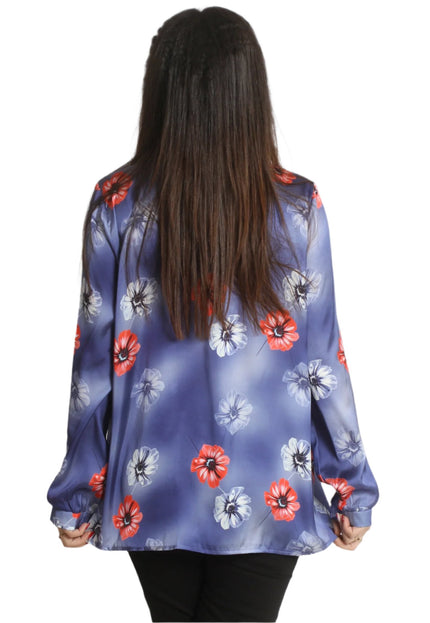 Πουκάμισο Μπλε με Λουλουδια-2XL - 5XL - Φθινόπωρο-Χειμώνας