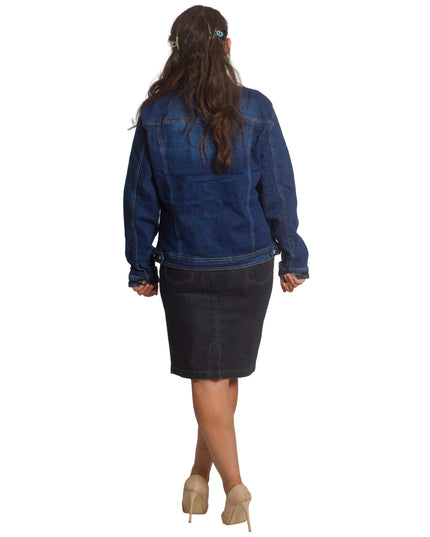 Γυναικείο τζιν μπουφάν με κουμπιά σε σκούρο μπλε