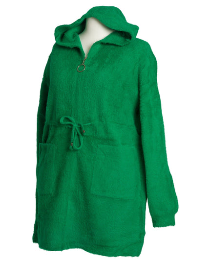 Μακρυά πράσινη παλτοζακέτα με κουκούλα και τσέπες