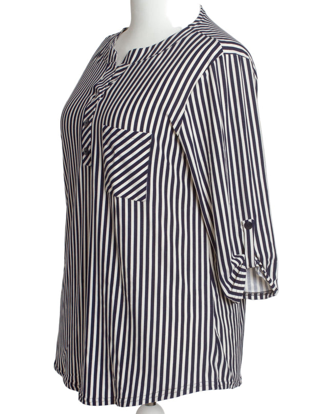 Επίσημο πουκάμισο ριγέ με τσεπάκι σε μεγάλα μεγέθη