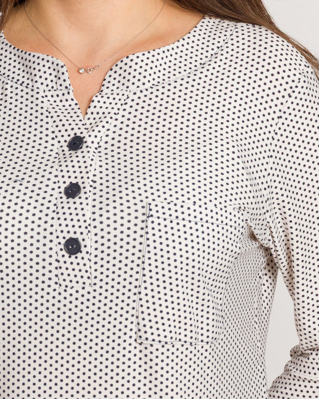 Λευκό Πουκάμισο με μαύρα πουά και Κουμπιά