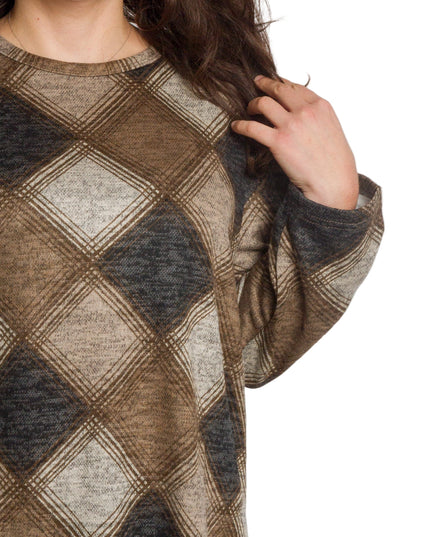 Γυναικεία τουνίκ σε καφέ καρό με ίσια γραμμή