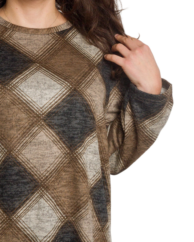 Γυναικεία τουνίκ σε καφέ καρό με ίσια γραμμή