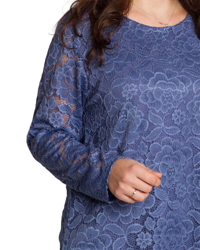 Επίσημη μπλε μπλούζα με δαντέλα μεγάλα μεγέθη