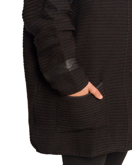 Μαύρη πλεκτή ζακέτα με κουμπιά και τσέπες μεγάλα μεγέθη