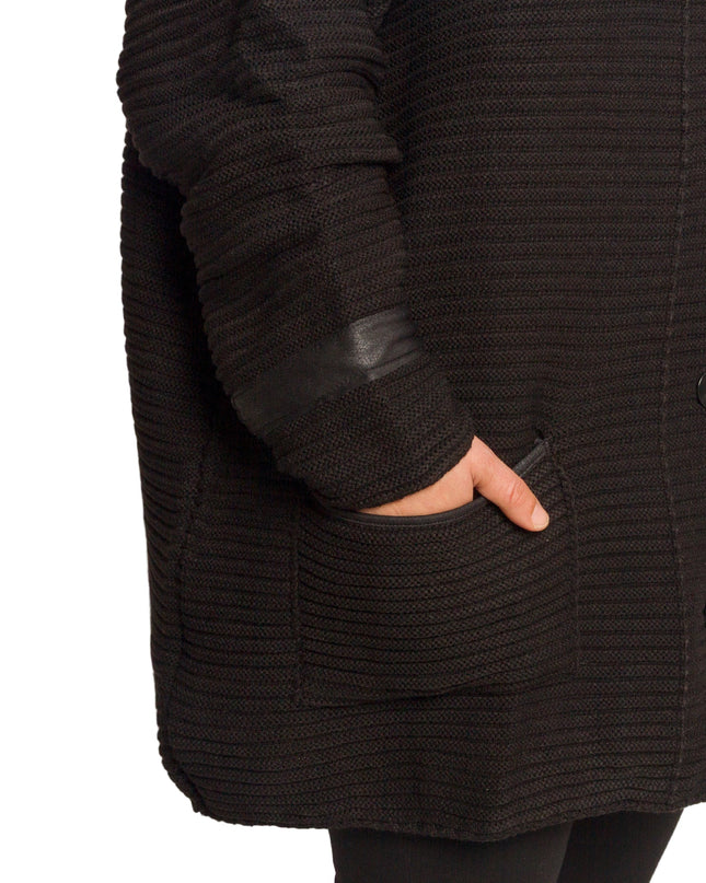 Μαύρη πλεκτή ζακέτα με κουμπιά και τσέπες μεγάλα μεγέθη