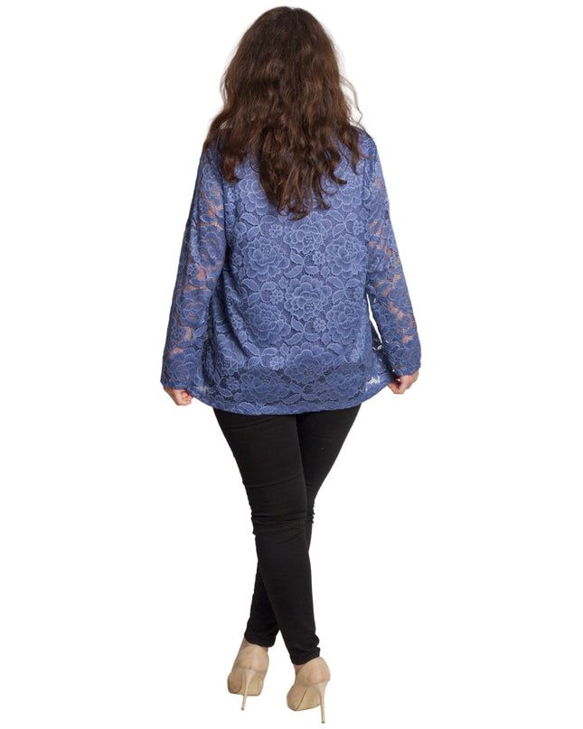 Επίσημη μπλε μπλούζα με δαντέλα μεγάλα μεγέθη