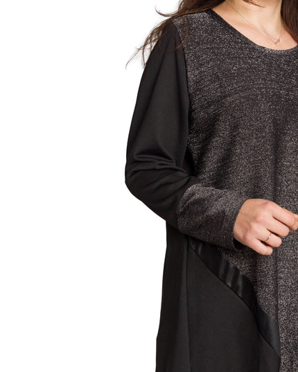 Κομψή γκρι τουνίκ με λάμψη και δερμάτινες λεπτομέρειες