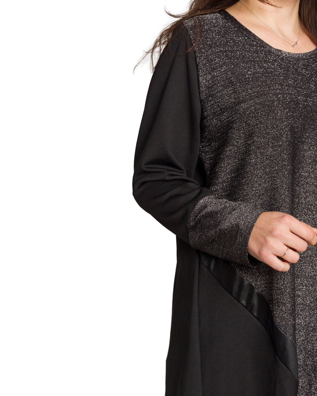 Κομψή γκρι τουνίκ με λάμψη και δερμάτινες λεπτομέρειες