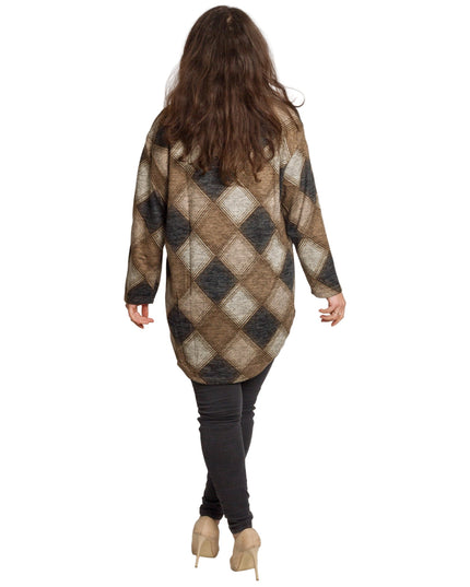 Γυναικεία τουνίκ σε καφέ καρό με ίσια γραμμή