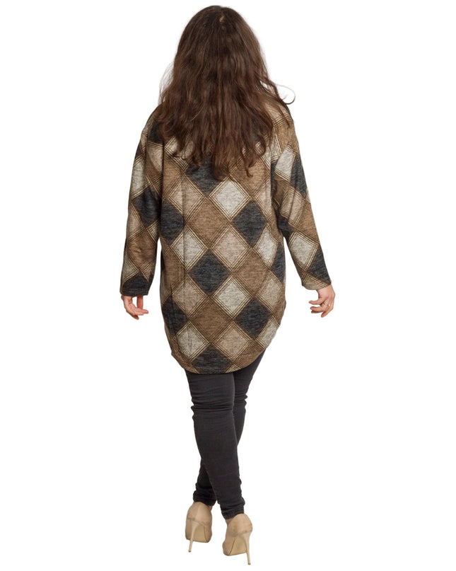 Γυναικεία τουνίκ σε καφέ καρό με ίσια γραμμή