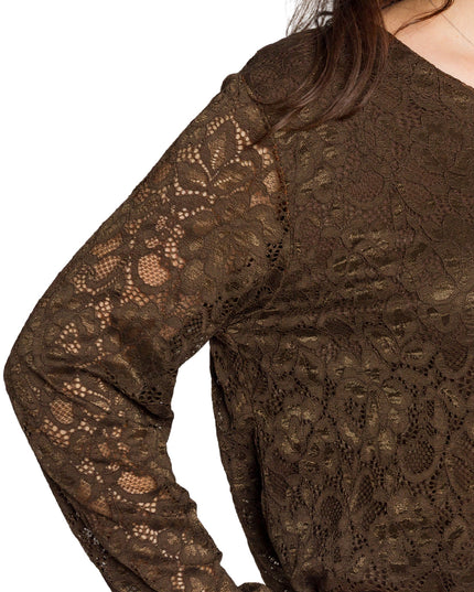 Καφέ επίσημη μπλούζα με δαντέλα σε μεγάλα μεγέθη